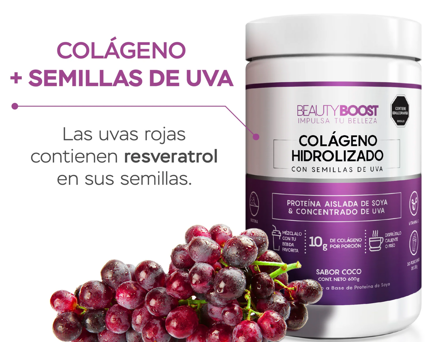 Colágeno hidrolizado con resveratrol y biotina - coco